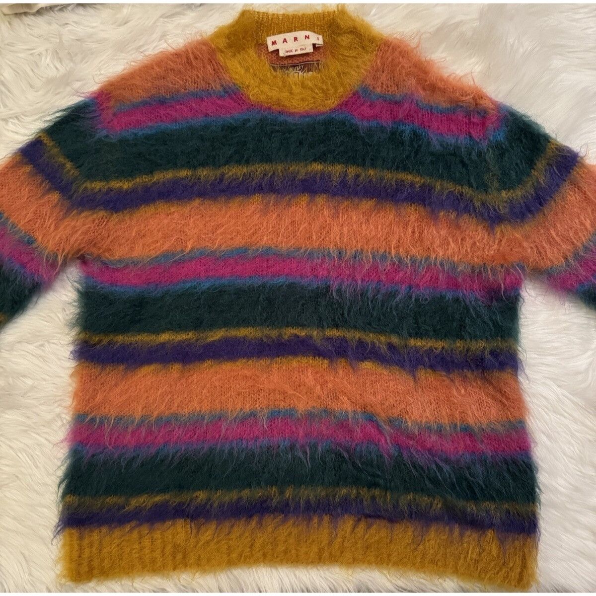 Marni Fuzzy Wuzzy Knit Sweater Mohair Multicolor Striped 44
