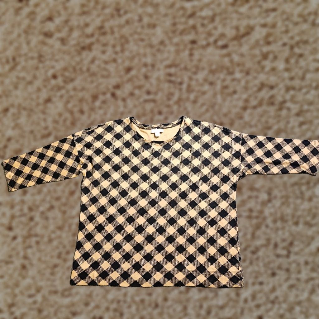 J. Jill J Jill Top Shirt Womens S Black Tan Plaid 3/4 Sleeve Stretch Casual Career Vintage? No (remove) Size S / US 4 / IT 40 - 1 Thumbnail