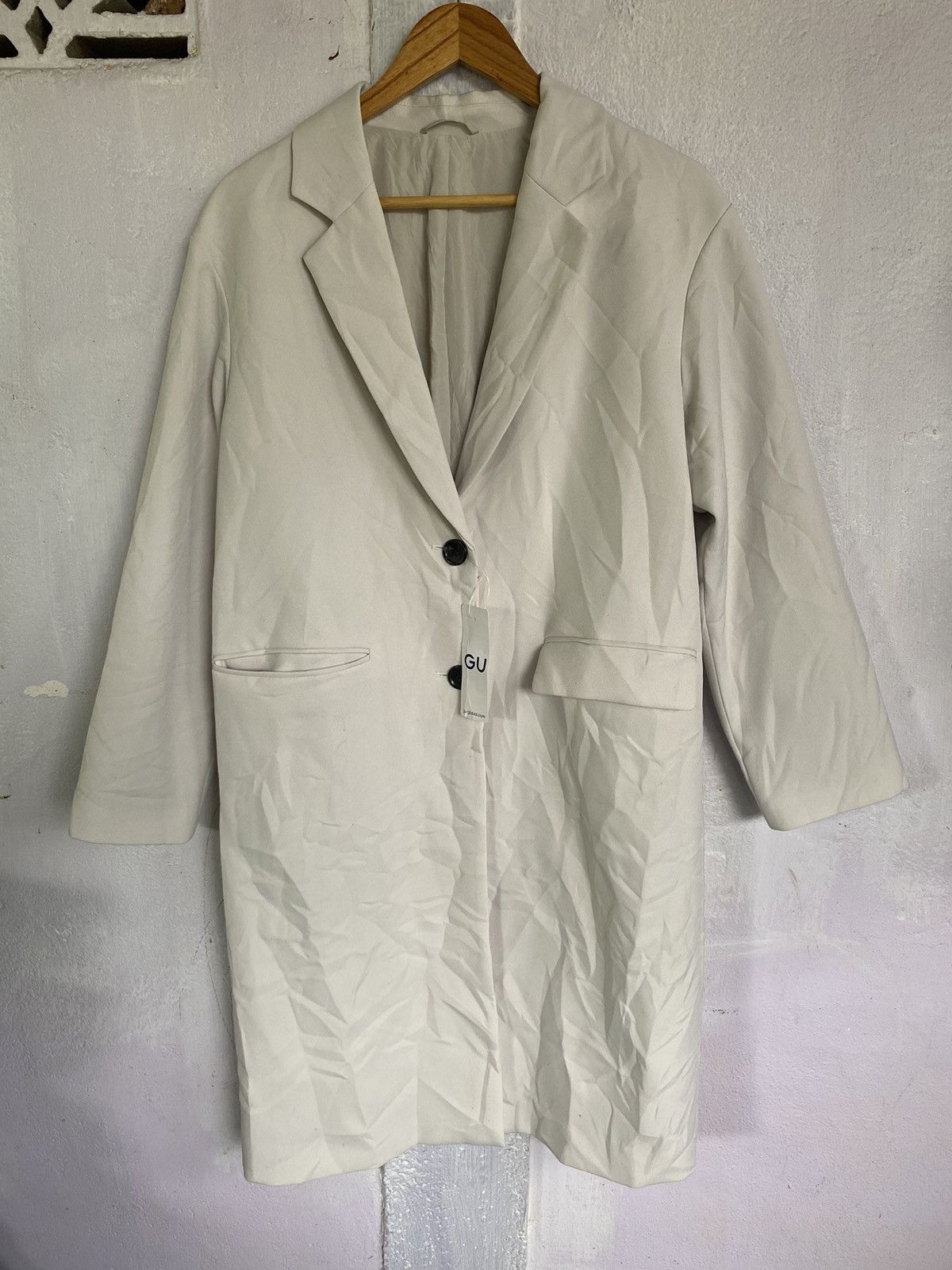 image of Gu Trench Coat Long Jacket in Cream, Women's (Size Medium)