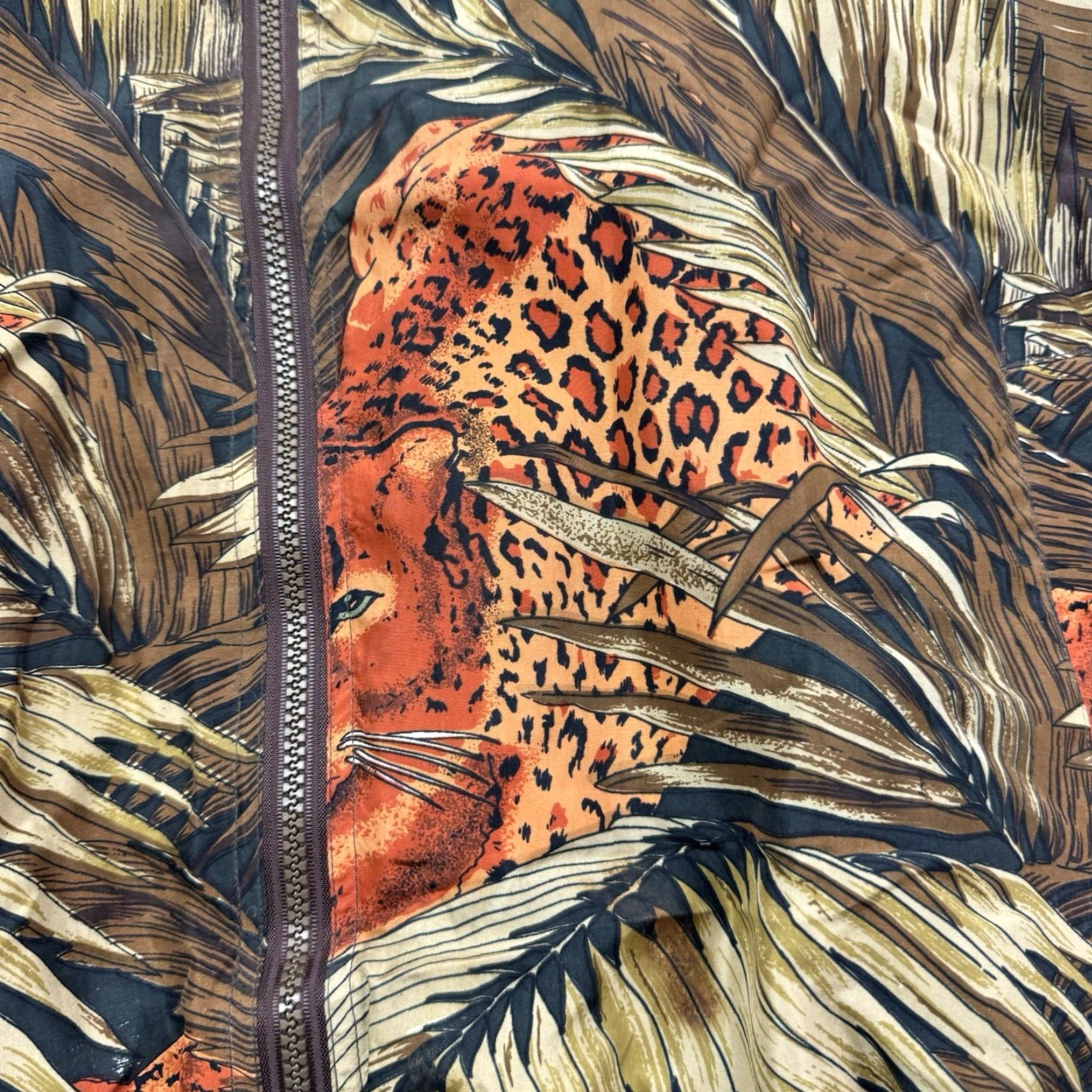 Vintage VINTAGE Atlantic Beach Cheetah African Silk Jacket Womens XL Brown 90s Animals Nature 100% Silk Zip Long Sleeve Size XL / US 12-14 / IT 48-50 - 4 Thumbnail