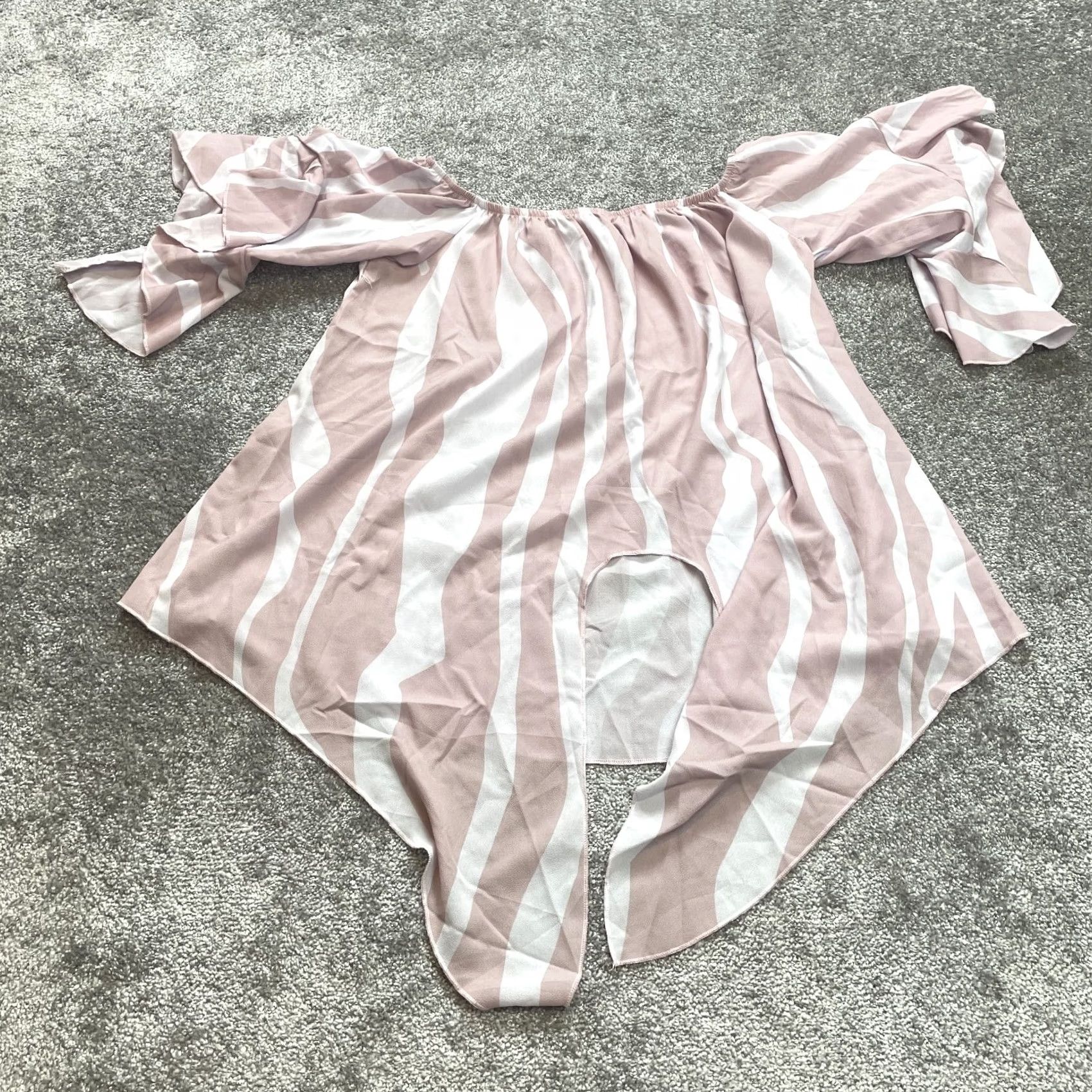 Pinko Unbranded Peasant Blouse Top Womens XL Pink Striped Stretch Off the Shoulder Blouse Size XL / US 12-14 / IT 48-50 - 2 Thumbnail
