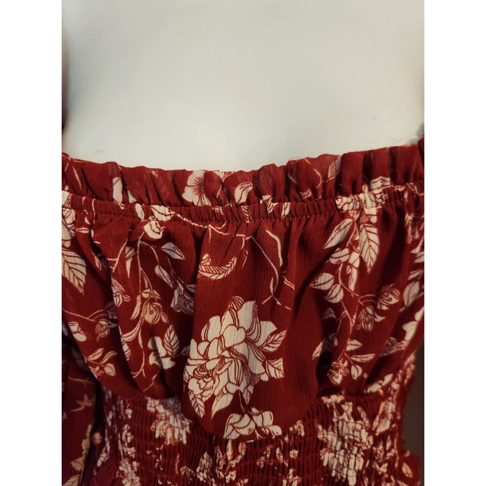 Vintage Trixxi Red Floral Smocked Waist A-Line Mini Dress Hippie Boho Sz M Adult Womens Size 32" / US 10 / IT 46 - 2 Thumbnail