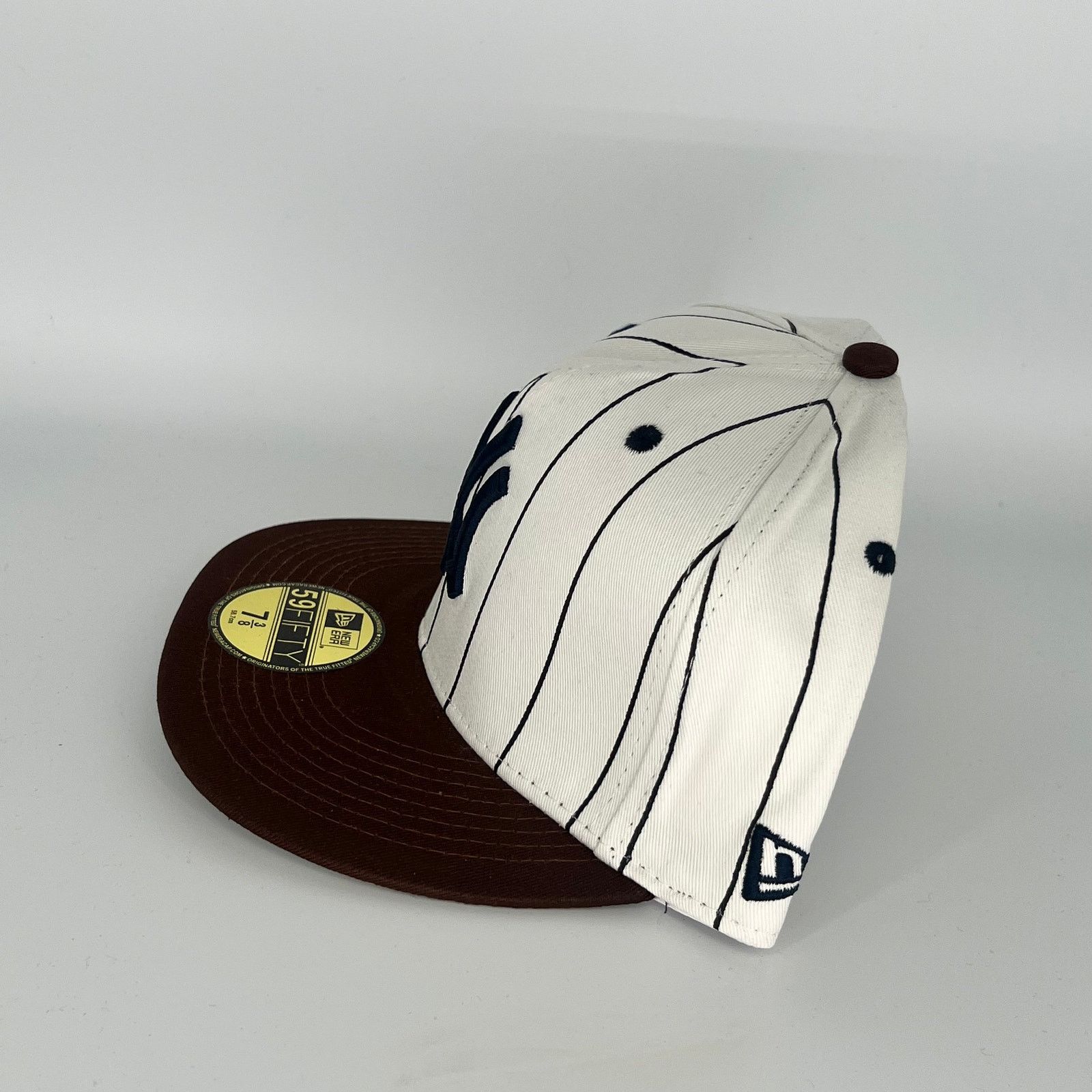 New Era Size 7 3/8 White Brown New York Yankees New Era MLB 59Fifty Size ONE SIZE - 2 Thumbnail