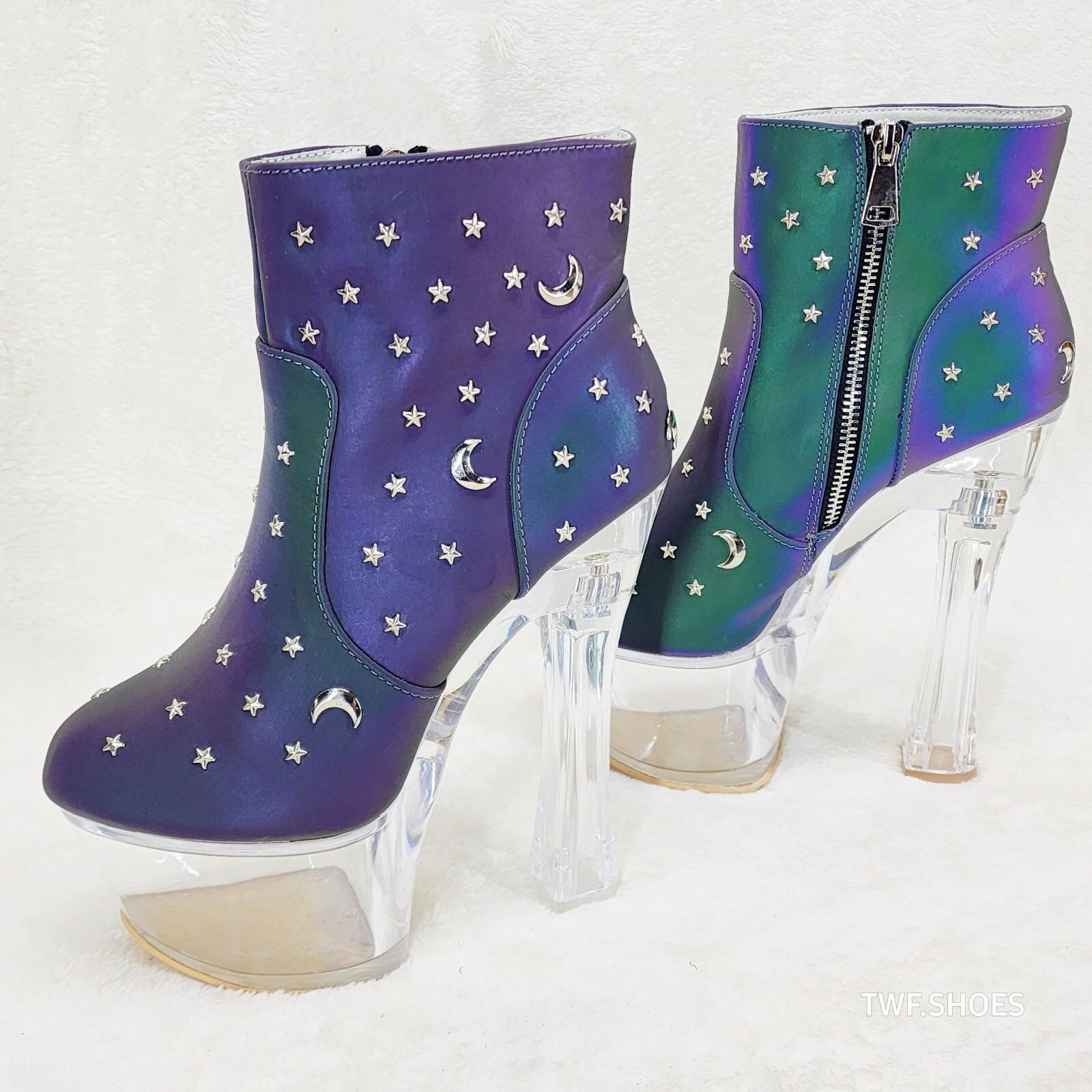 Other Ocho Purple Multi Reflective Ankle Boots Clear Platform & Ch Size US 9 / IT 39 - 2 Thumbnail