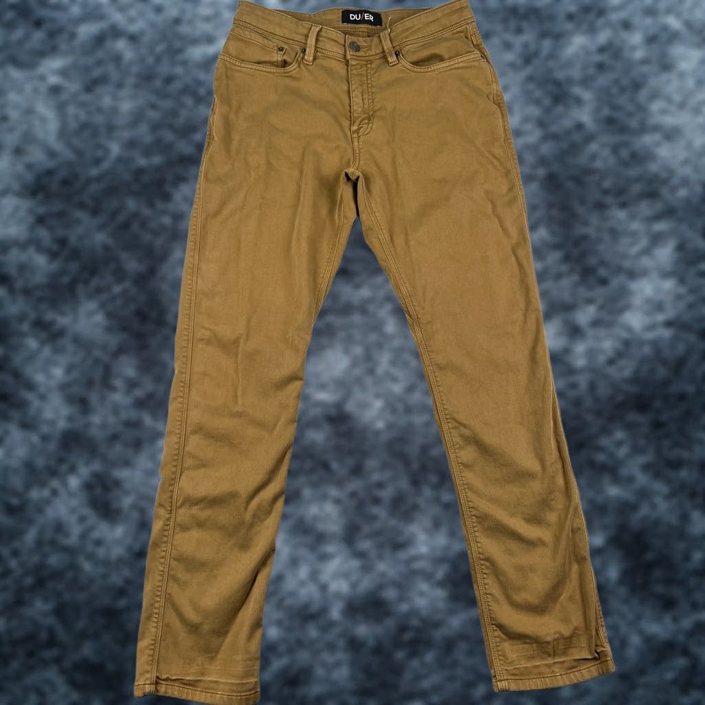 DUER DU/ER N2X Relaxed Taper Pants 31x32 Mens Beige Chino N2X Logo Pockets 5-Pocket Design Casual Workwear Knit Stretch Cotton Blend Size US 31 - 1 Thumbnail