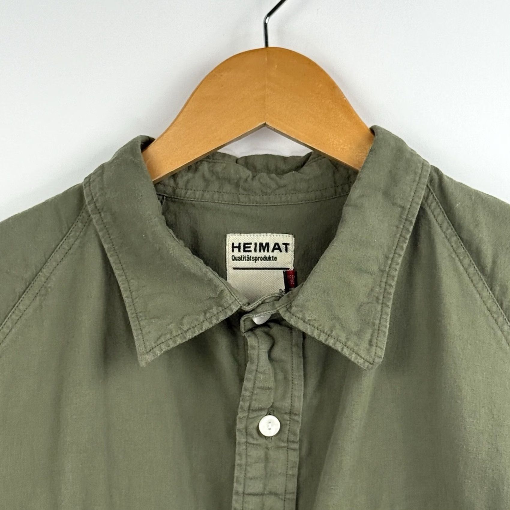 Vintage Heimat Textil Shirt Button-Up XL 52 Mens Green Cotton Hemp Long Sleeve Army Casual Training Size US XL / EU 56 / 4 - 4 Thumbnail