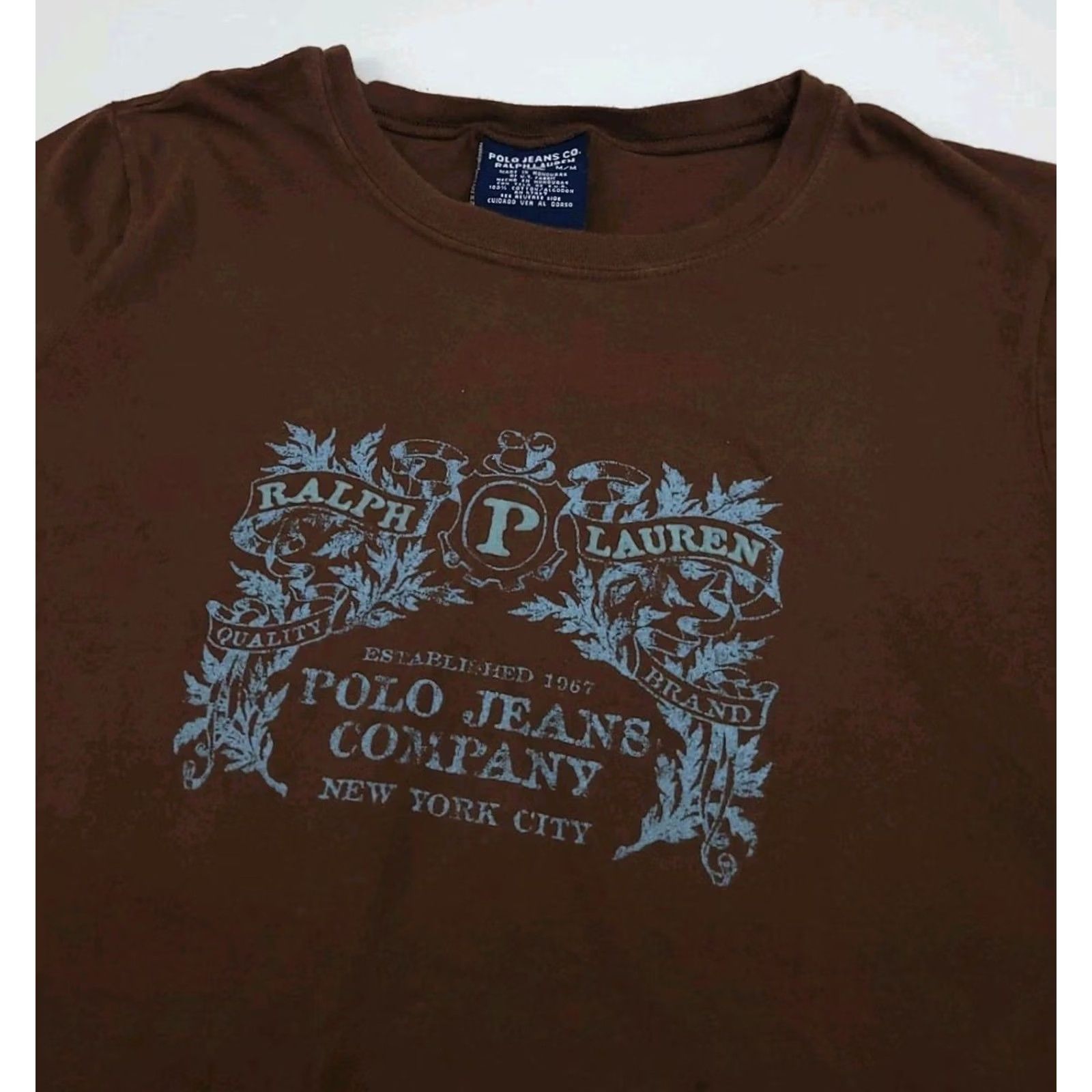 Polo Ralph Lauren VINTAGE Polo Jeans Ralph Lauren Graphic Print T Shirt Brown Blue RL Sport M Womens Shirt Short Sleeve Crew Neck 90s Size M / US 6-8 / IT 42-44 - 3 Thumbnail
