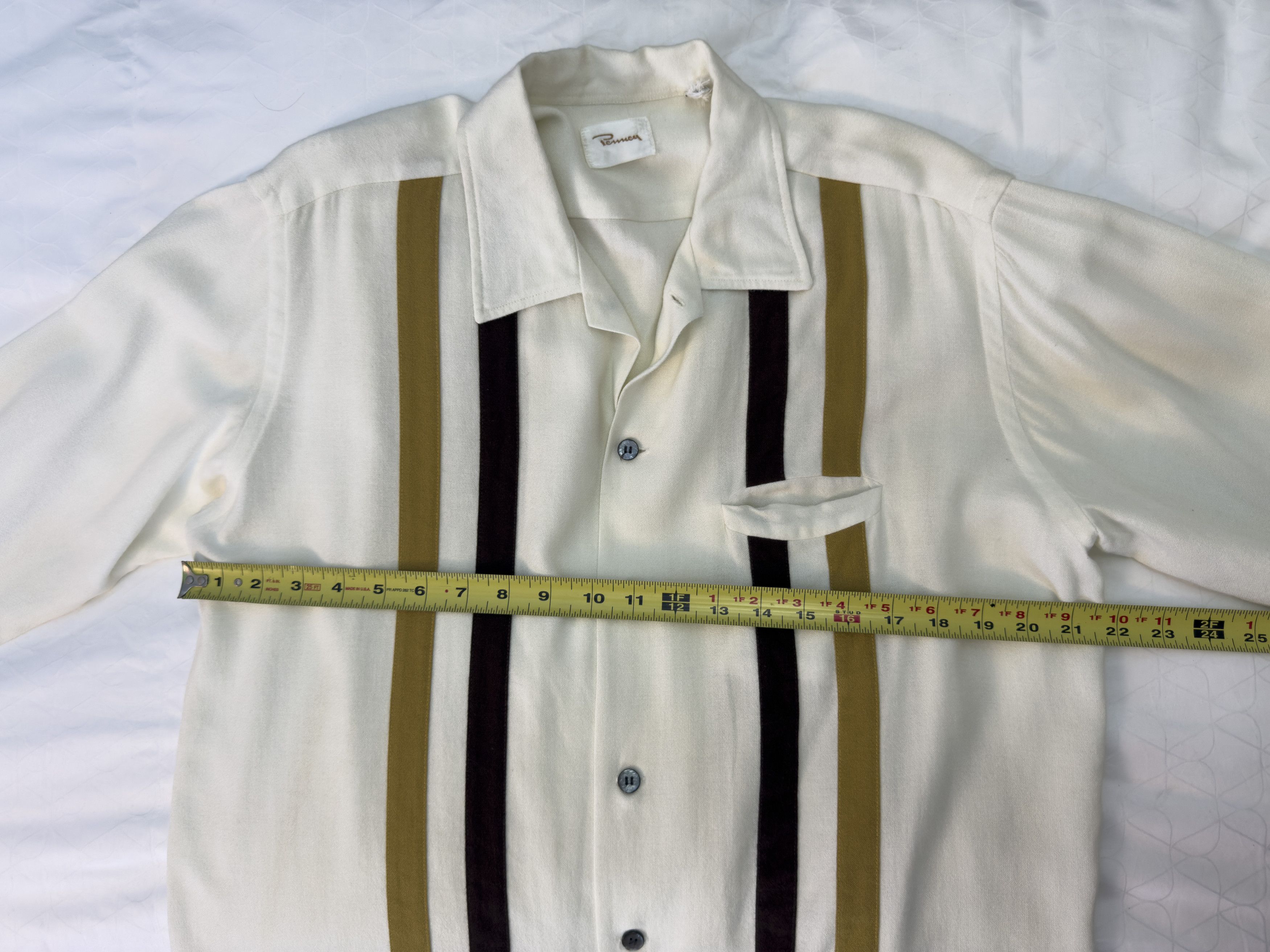 Other Vintage Penney’s Atomic / Rockabilly Cream Stripe Shirt Size US L / EU 52-54 / 3 - 10 Thumbnail