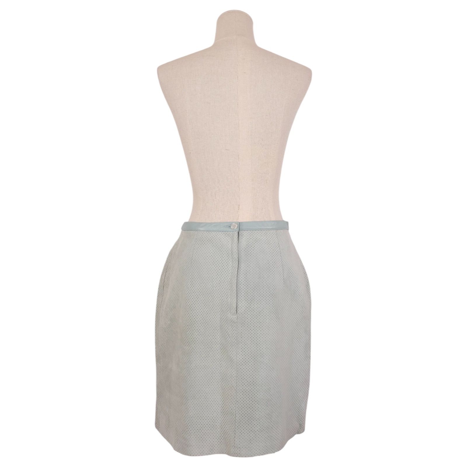 Other Vintage Paolo Santini Perforated Suede Leather Skirt Blue Size 29" - 4 Thumbnail