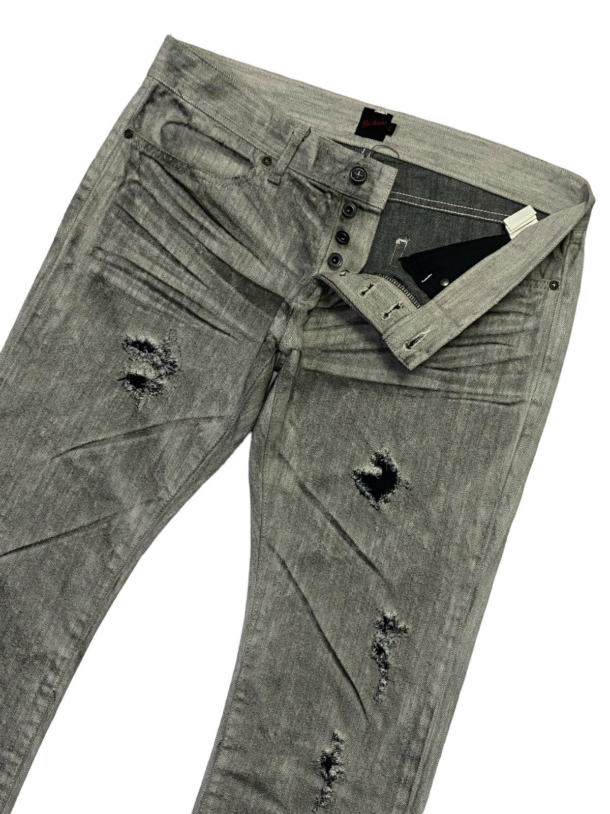 JACKROSE Jack Rose Ripped Distressed Clow Mark Smoke Denim Pants Size 33" - 18 Thumbnail