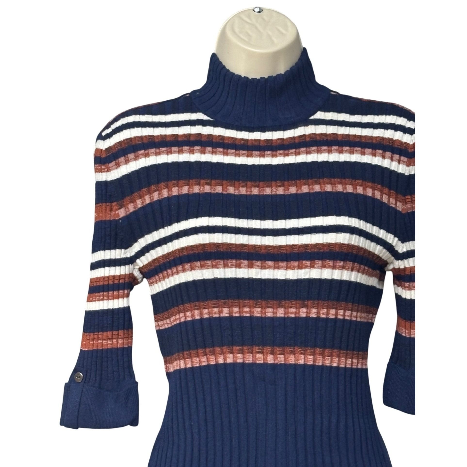Style & Co Style & Co Mock Neck ribbed Elbow-sleeve, Striped Sweater, S Size M / US 6-8 / IT 42-44 - 2 Thumbnail