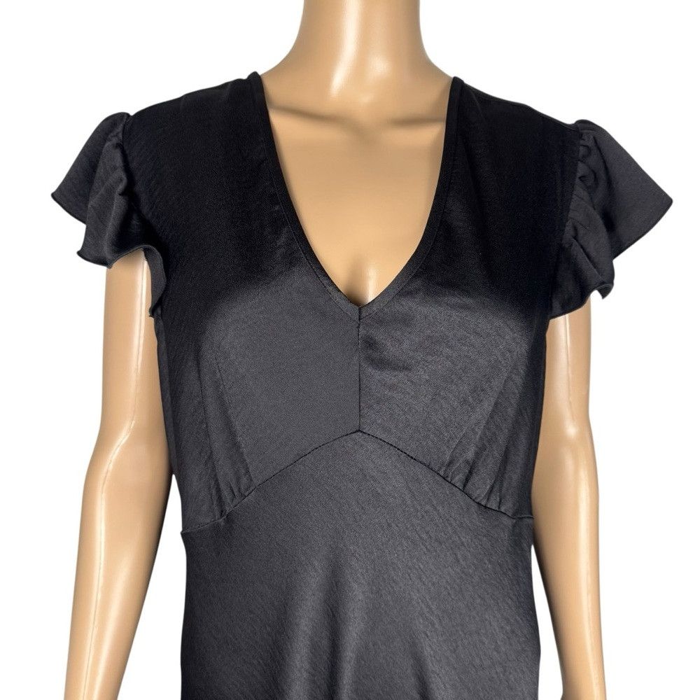 Bebe NWT New Bebe Black Satin Flutter Sleeve V-Neck Maxi Dress S Size L / US 10 / IT 46 - 3 Thumbnail