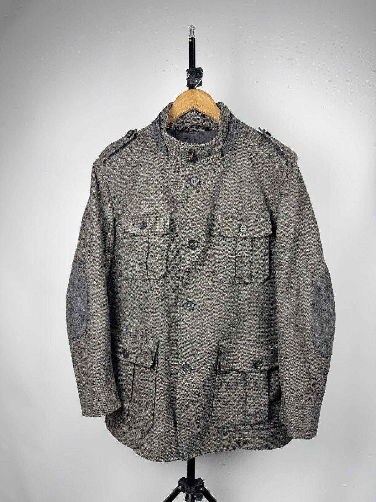 Hugo Boss Luxury 00s Hugo Boss Herringbone Field Jacket Grey Wool Size US L / EU 52-54 / 3 - 1 Thumbnail