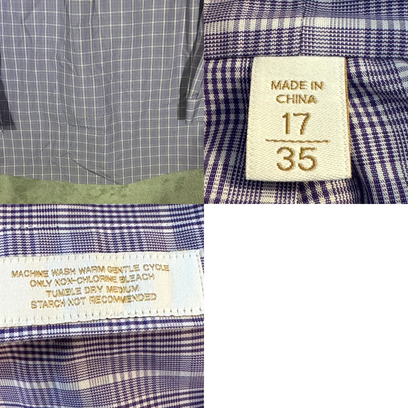 Roundtree & Yorke VINTAGE Gold Label Dress Shirt Purple Plaid Cotton 17×35 Long Sleeve Button-Down Mens Shirt Size 46R - 9 Thumbnail