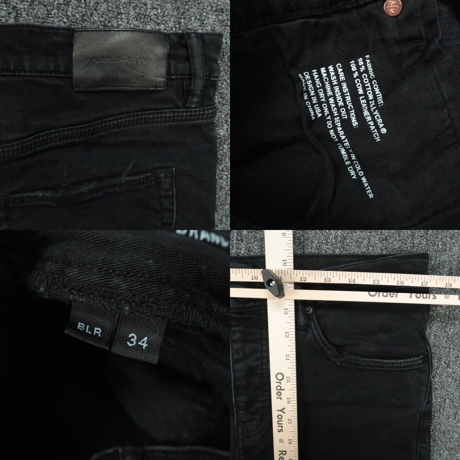 J Brand Purple Brand Jeans Mens 34x28 Black Slim Stretch Button Fly 5-Pocket Denim Straight Vintage: No Mens Size US 34 / EU 50 - 8 Thumbnail
