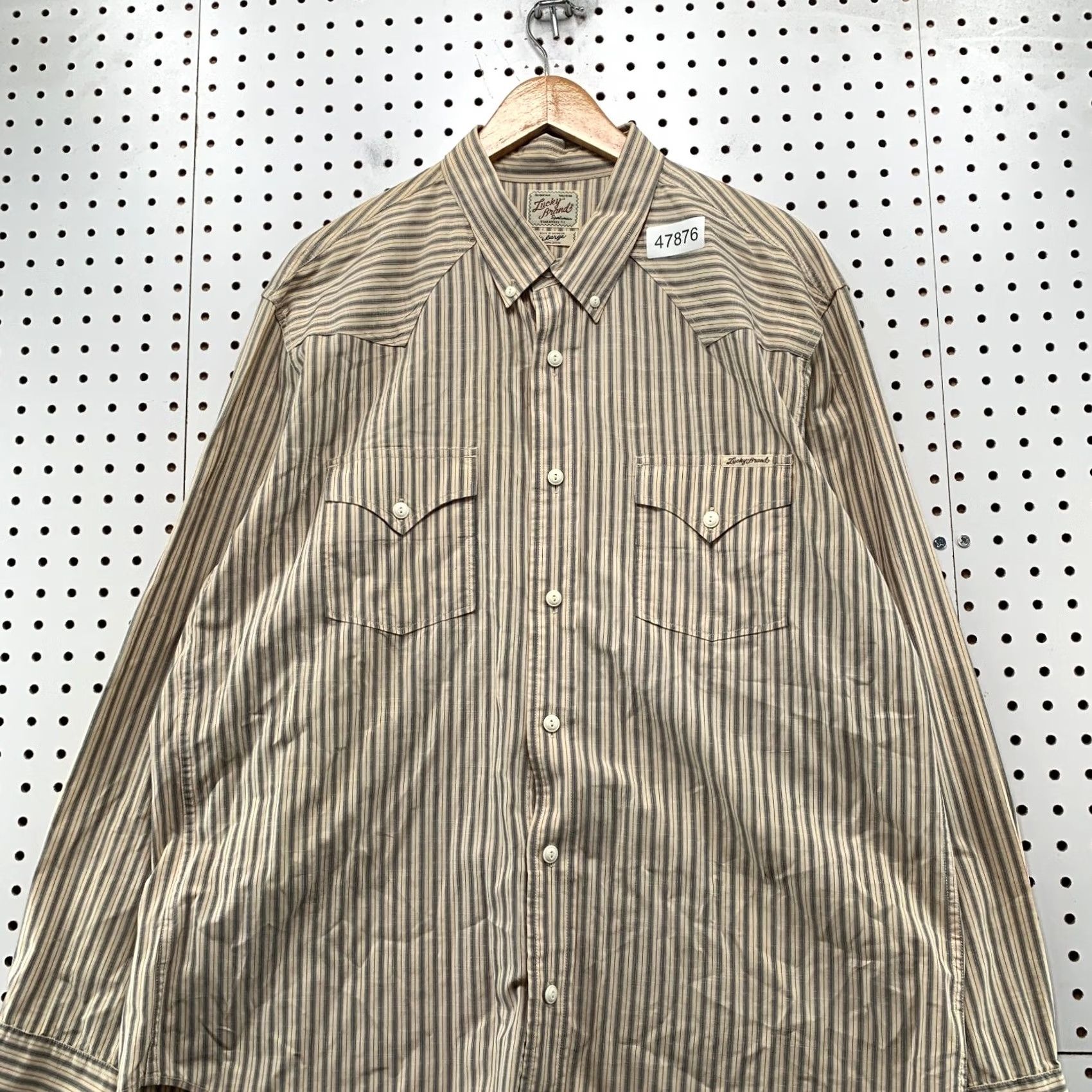 Lucky Brand Lucky Brand Western Snap Shirt Mens XL Beige Striped Long Sleeve Retro VIntage Size US XL / EU 56 / 4 - 5 Thumbnail