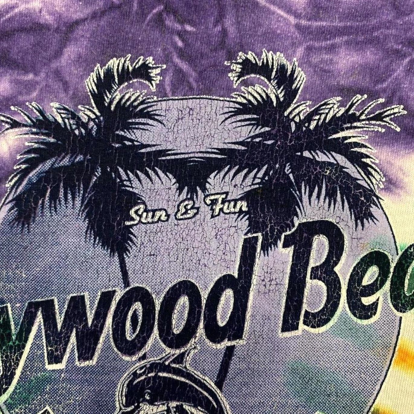 Gildan VINTAGE Gildan T-Shirt Hollywood Beach Florida Souvenir Graphic Tie Dye 00s Medium Purple Mens Size US M / EU 48-50 / 2 - 5 Thumbnail