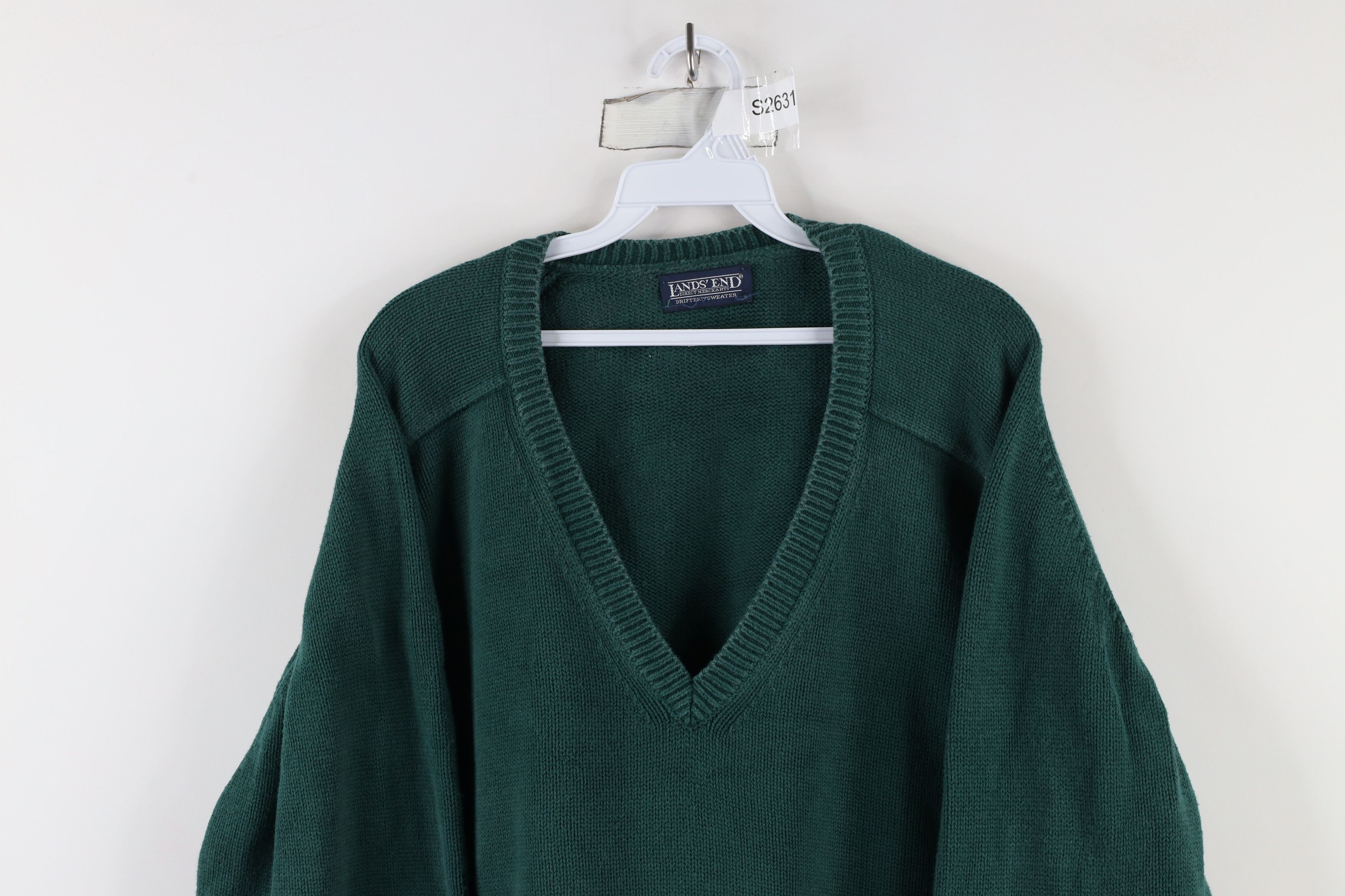 Lands' End × Vintage Vintage 90s Lands End Cotton Knit V-Neck Sweater Green USA Size US XXL / EU 58 / 5 - 2 Thumbnail