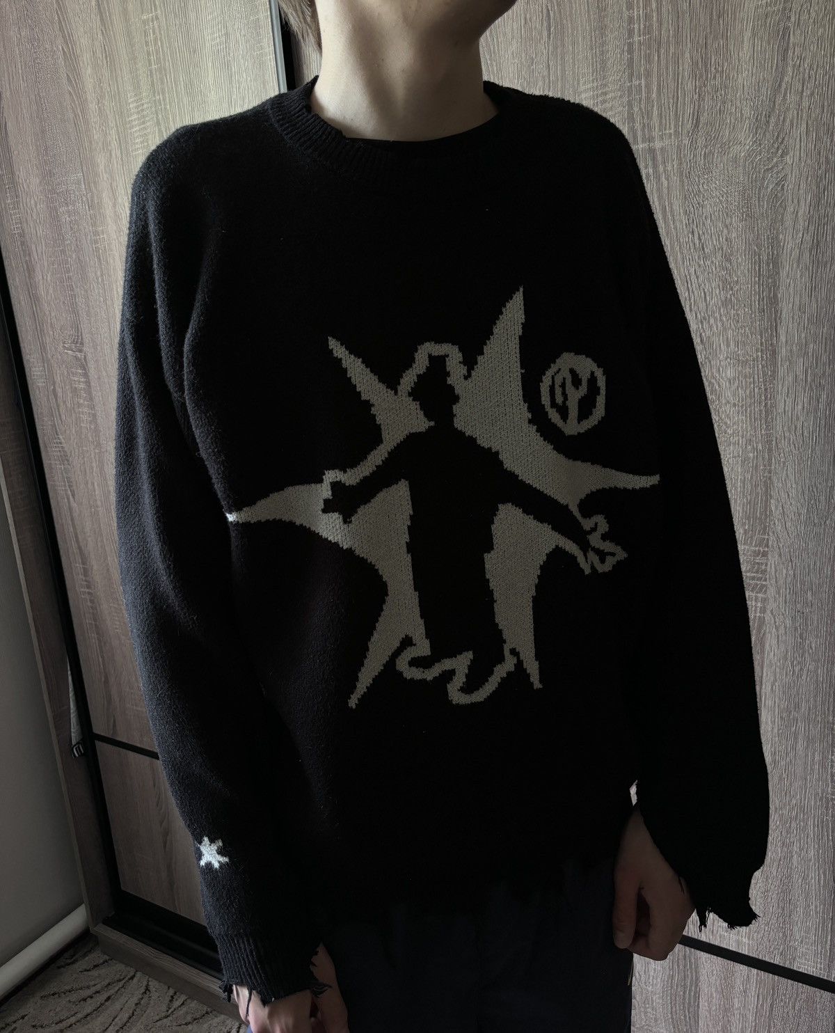 Japanese Brand Opium Junya Watanabe style black distressed sweater Size US L / EU 52-54 / 3 - 1 Thumbnail