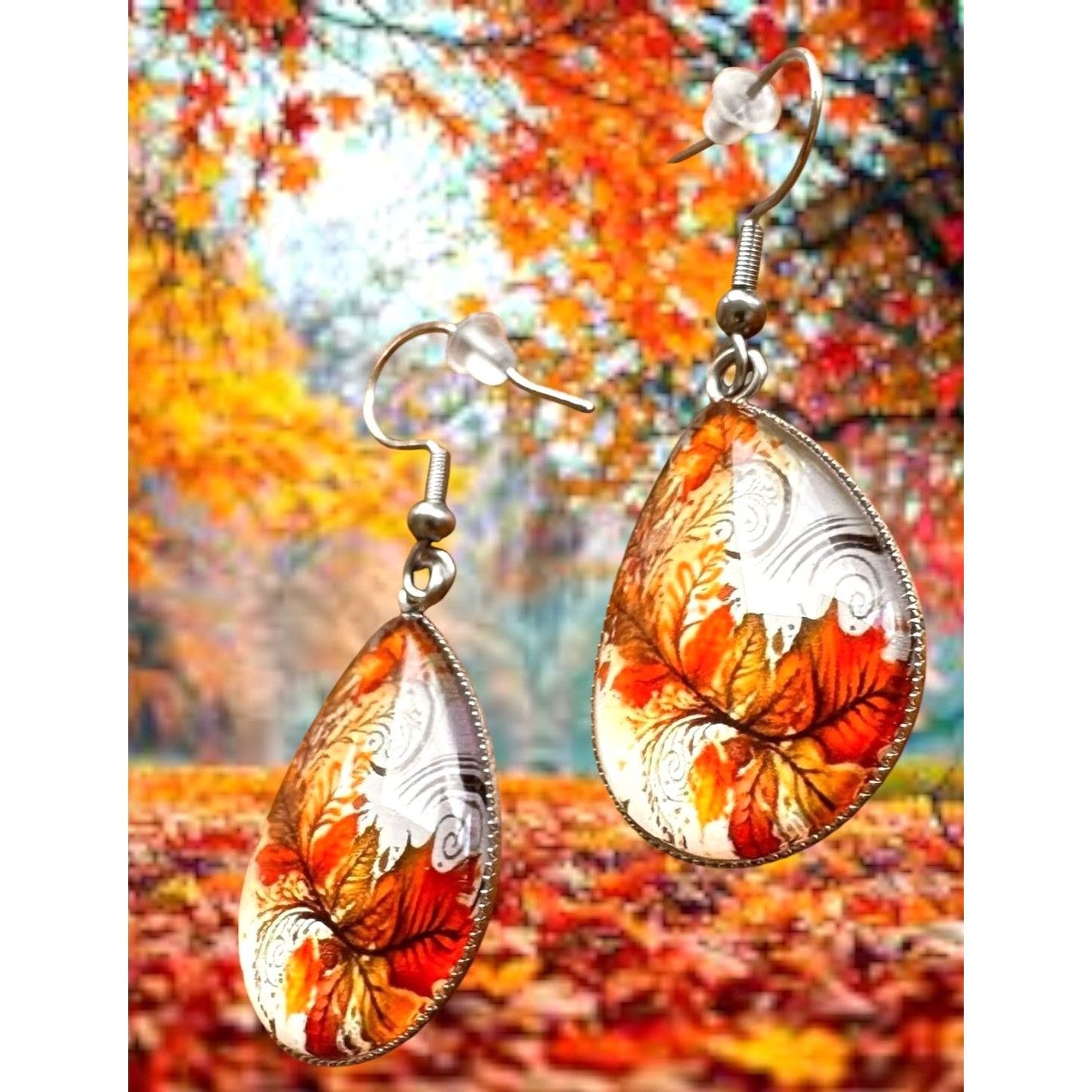 Handmade Fall Leaves Earrings New Teardrop Thanksgiving Dangle Hooks Size ONE SIZE - 8 Thumbnail