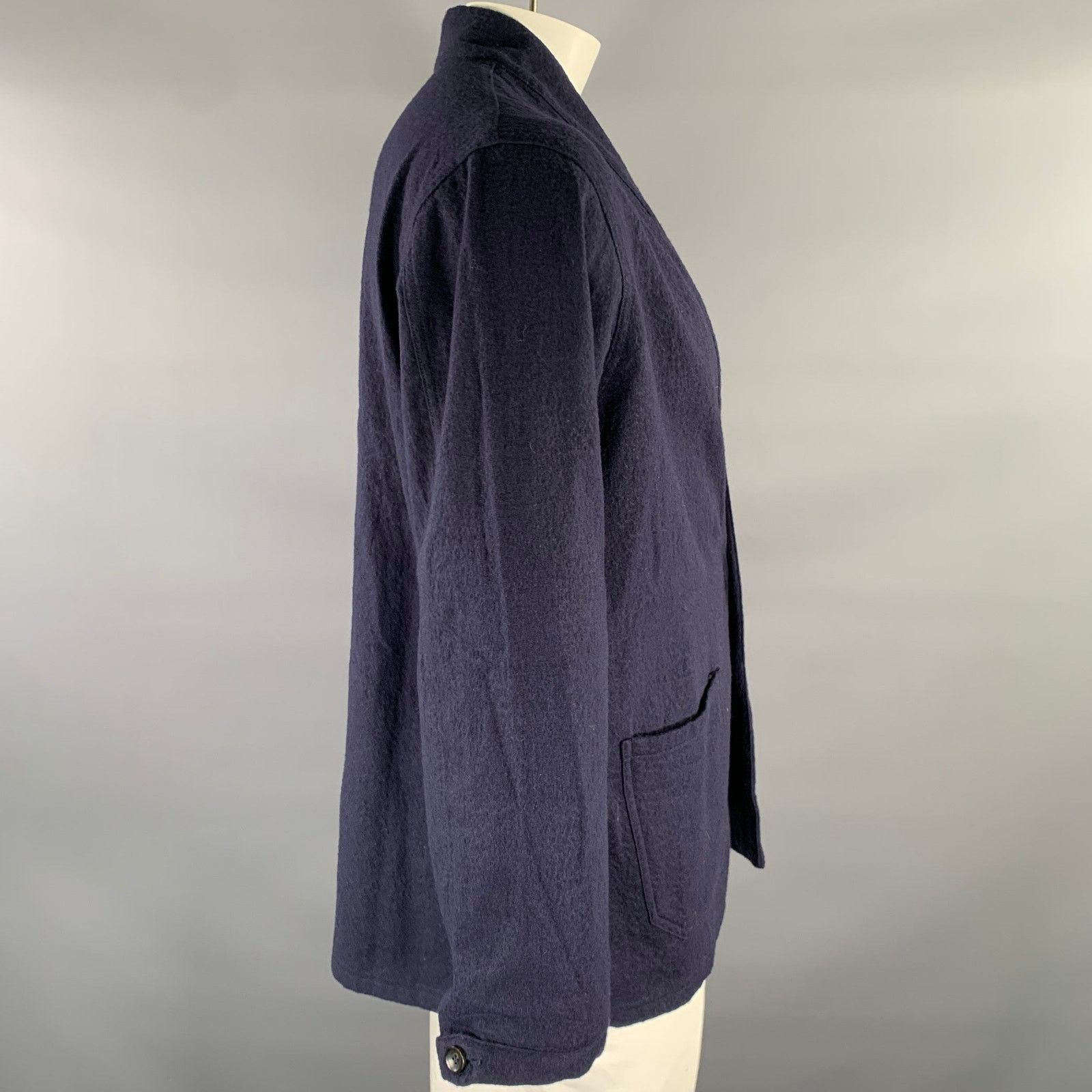 The Lost Explorer THE LOST EXPLORER L Navy Distressed Wool Cotton Shawl Jacket Size US L / EU 52-54 / 3 - 3 Thumbnail
