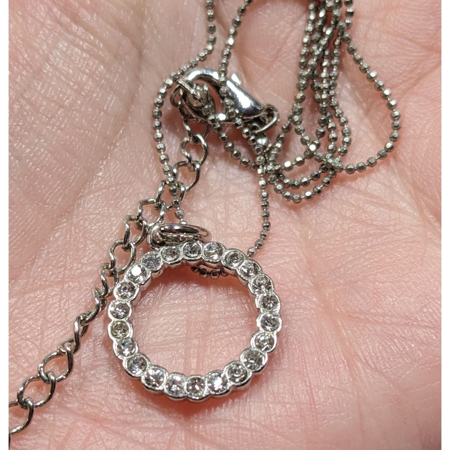 Other Geometric Glam Silver Tone Round Pendant Necklace With Clear Size ONE SIZE - 5 Thumbnail