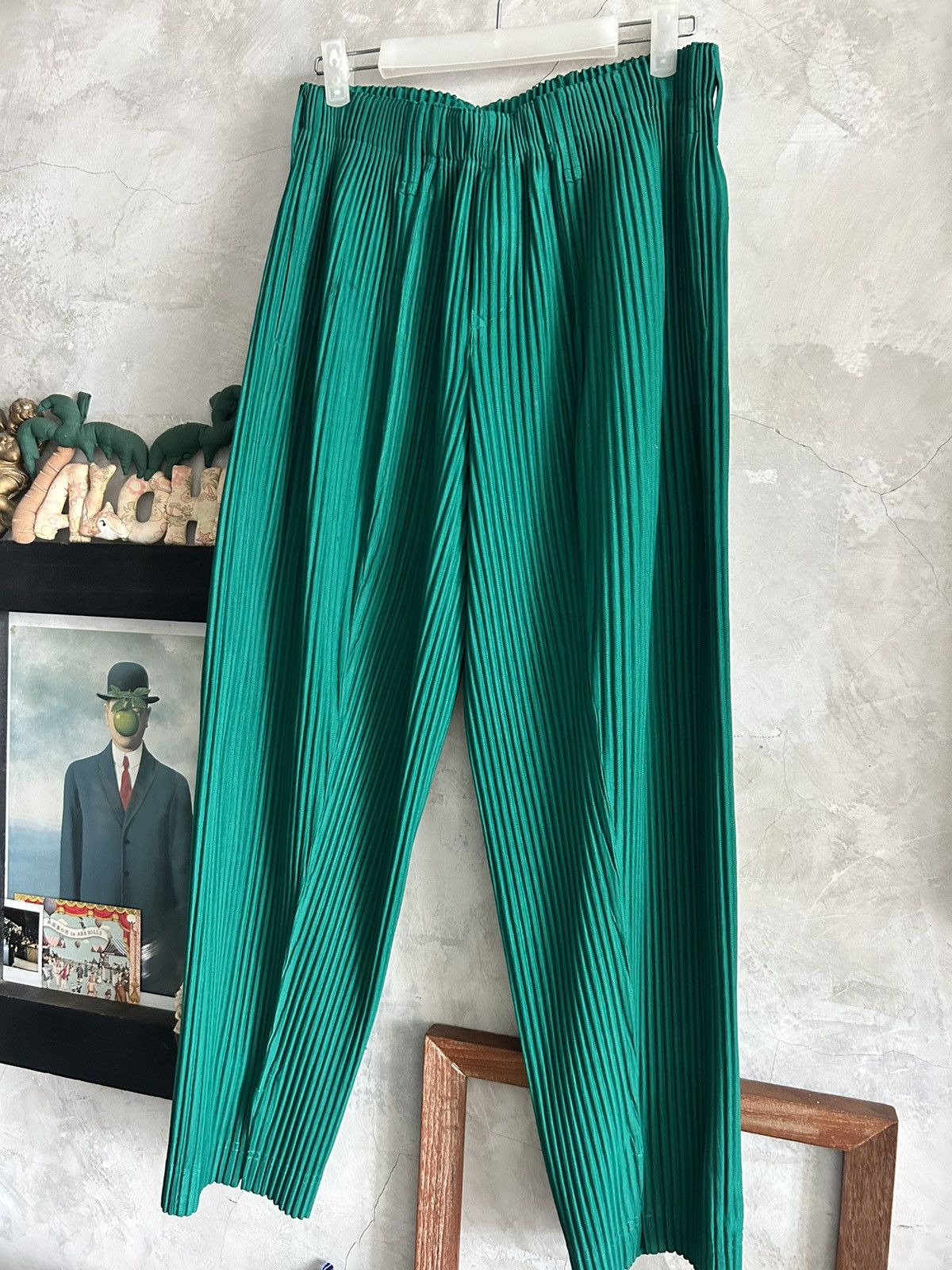 Image of Homme Plisse Issey Miyake Green Narrow Pleated Pants, Men's (Size 33)