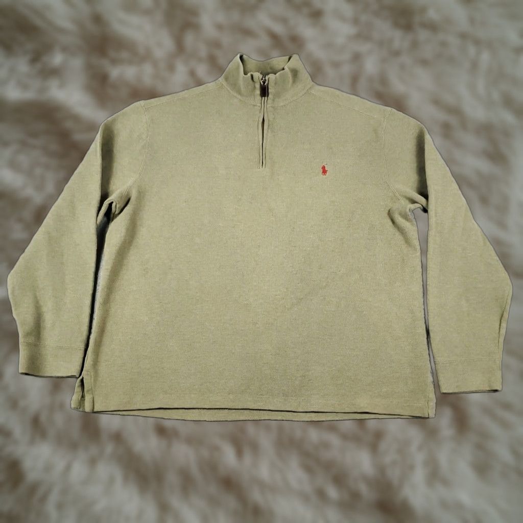 Ralph Lauren Ralph Lauren Beige Mens Large Pony 1/4 Zip Pullover Sweater Casual Long Sleeve Cotton Size US L / EU 52-54 / 3 - 1 Thumbnail