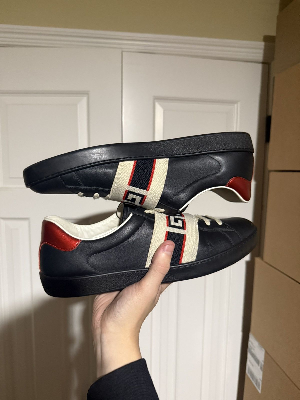 Gucci Gucci Ace Logo Print Strap Black Low Sneaker Size US 11 / EU 44 - 6 Thumbnail