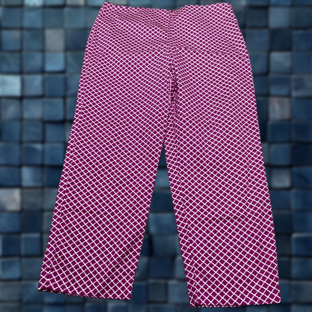 Talbots Talbots Pant Cropped Pink Geometric Heritage Mid Rise Petites Womens 10P (30 in Waist) 22 in Inseam Cotton Spandex Button Zip Flat Front Cropped Crop Size 30" / US 8 / IT 44 - 1 Thumbnail