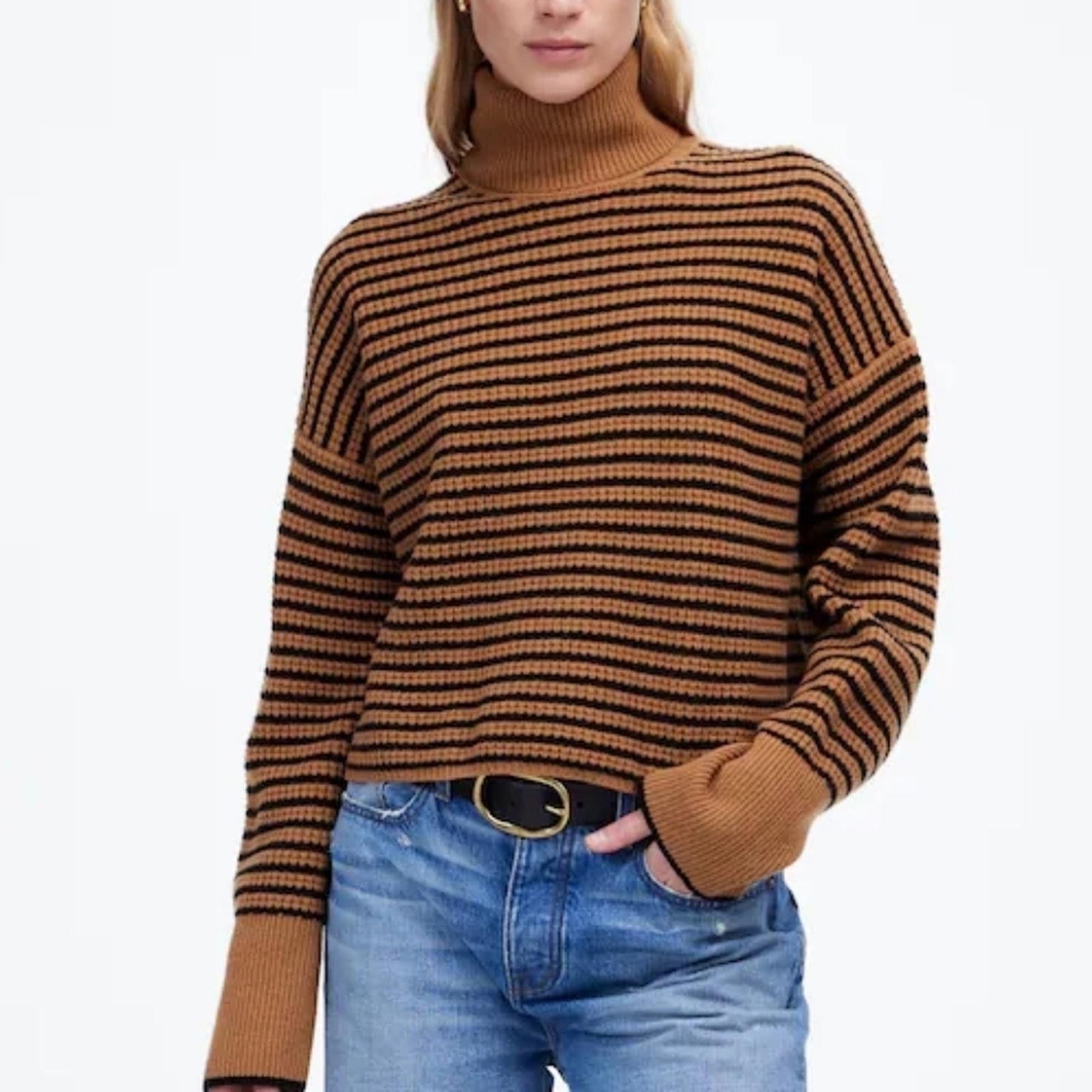Madewell Madewell Wool Waffle-Knit Turtleneck in Stripe Size XS / US 0-2 / IT 36-38 - 1 Thumbnail