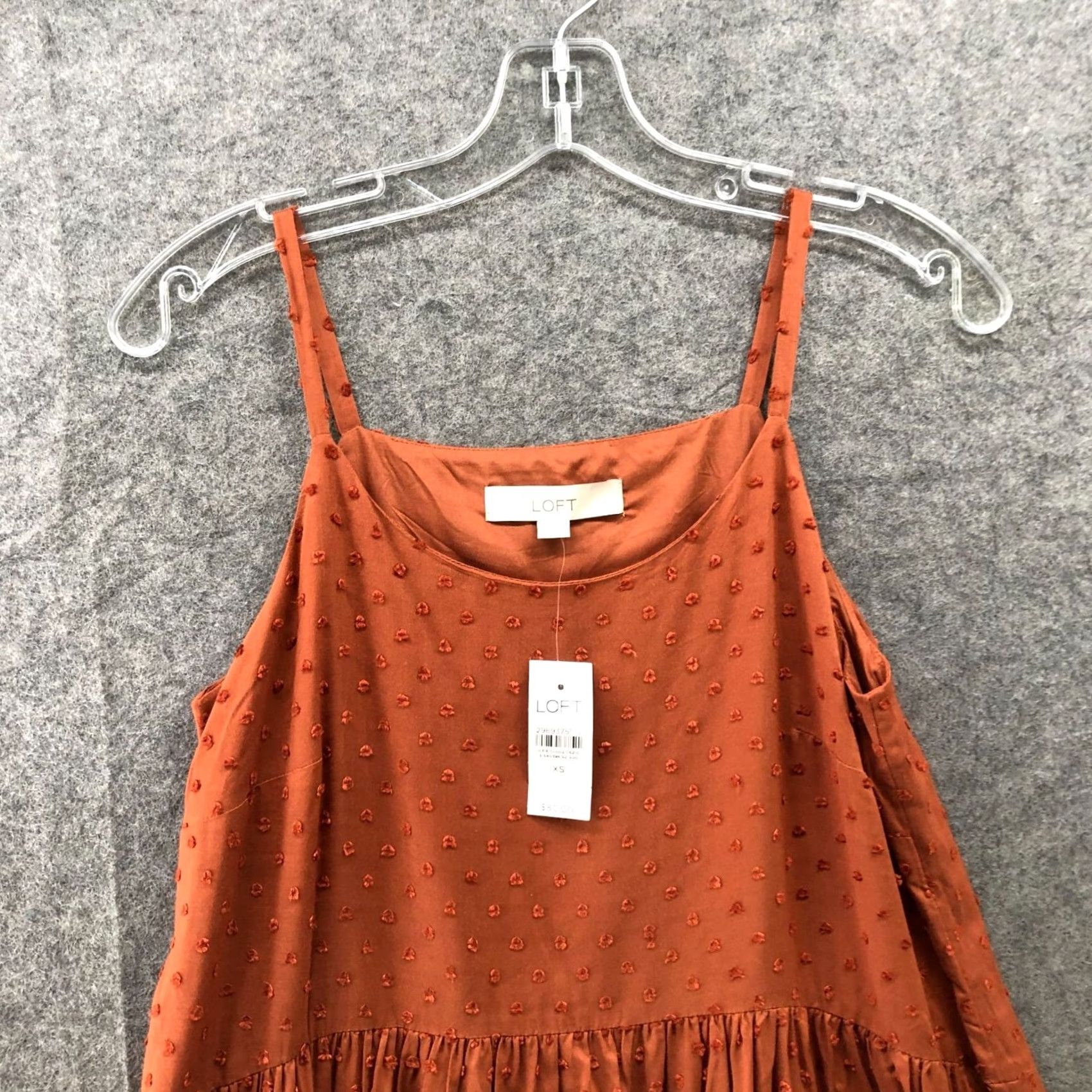 Loft NWT Loft Cami Dress XS Swing Swiss Dot Tan Terracotta Knee Length Relaxed Size XS / US 0-2 / IT 36-38 - 3 Thumbnail