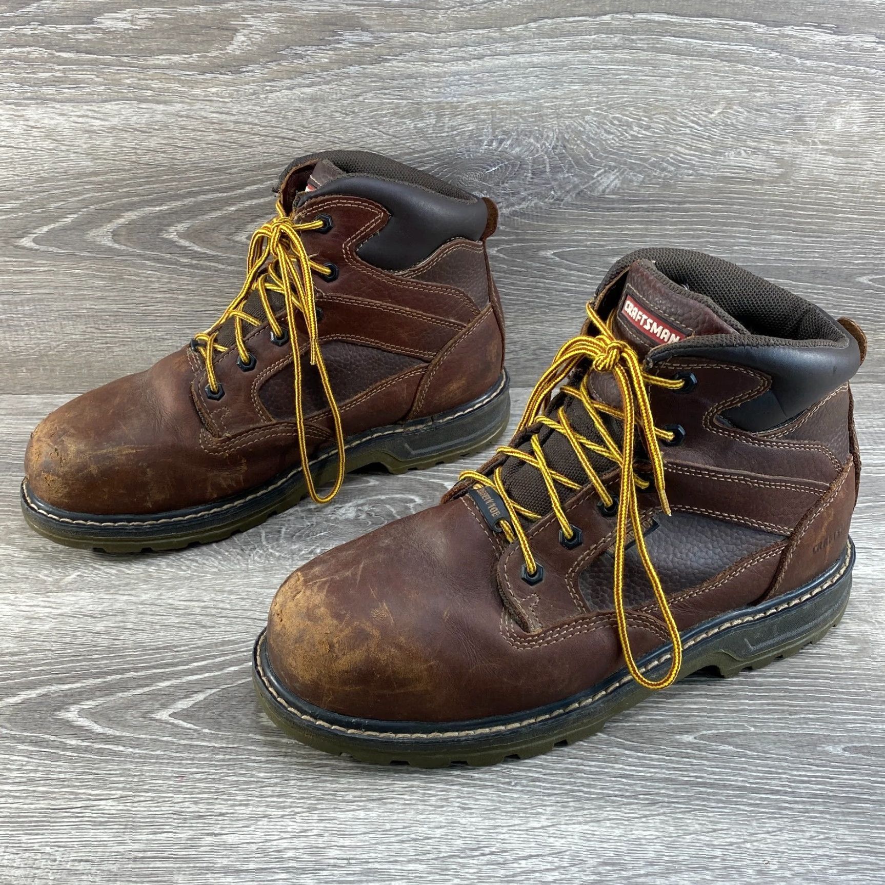 Vintage Craftsman Mens 11 W Work Boots Krypt Safety Toe Waterproof Brown Leather Lace Up Boots Mens 11 Brown Leather Waterproof Safety Toe Krypt Work Boots Size US 11 / EU 44 - 5 Thumbnail