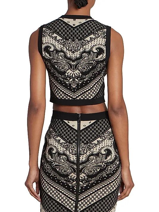 Balmain o1s1wg110825 Paisley & Monogram Sleeveless Crop Top in Black Size S / US 4 / IT 40 - 4 Thumbnail