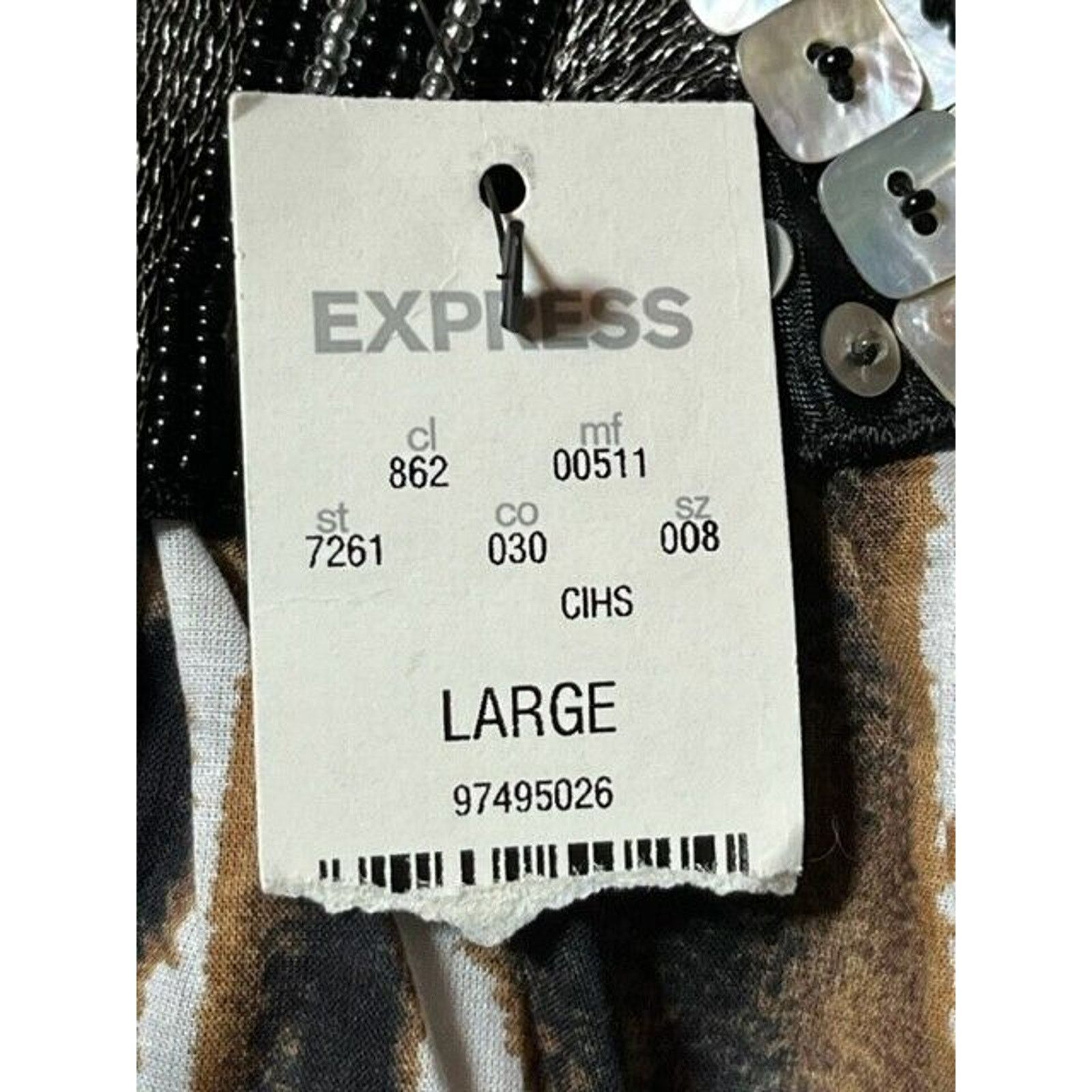 Express Express Blouse L Beaded Leaf Print Scoop Cap Sleeve Black Size L / US 10 / IT 46 - 4 Thumbnail