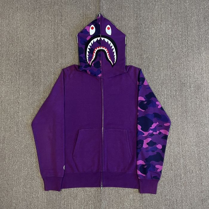 Purple bape zip online up hoodie