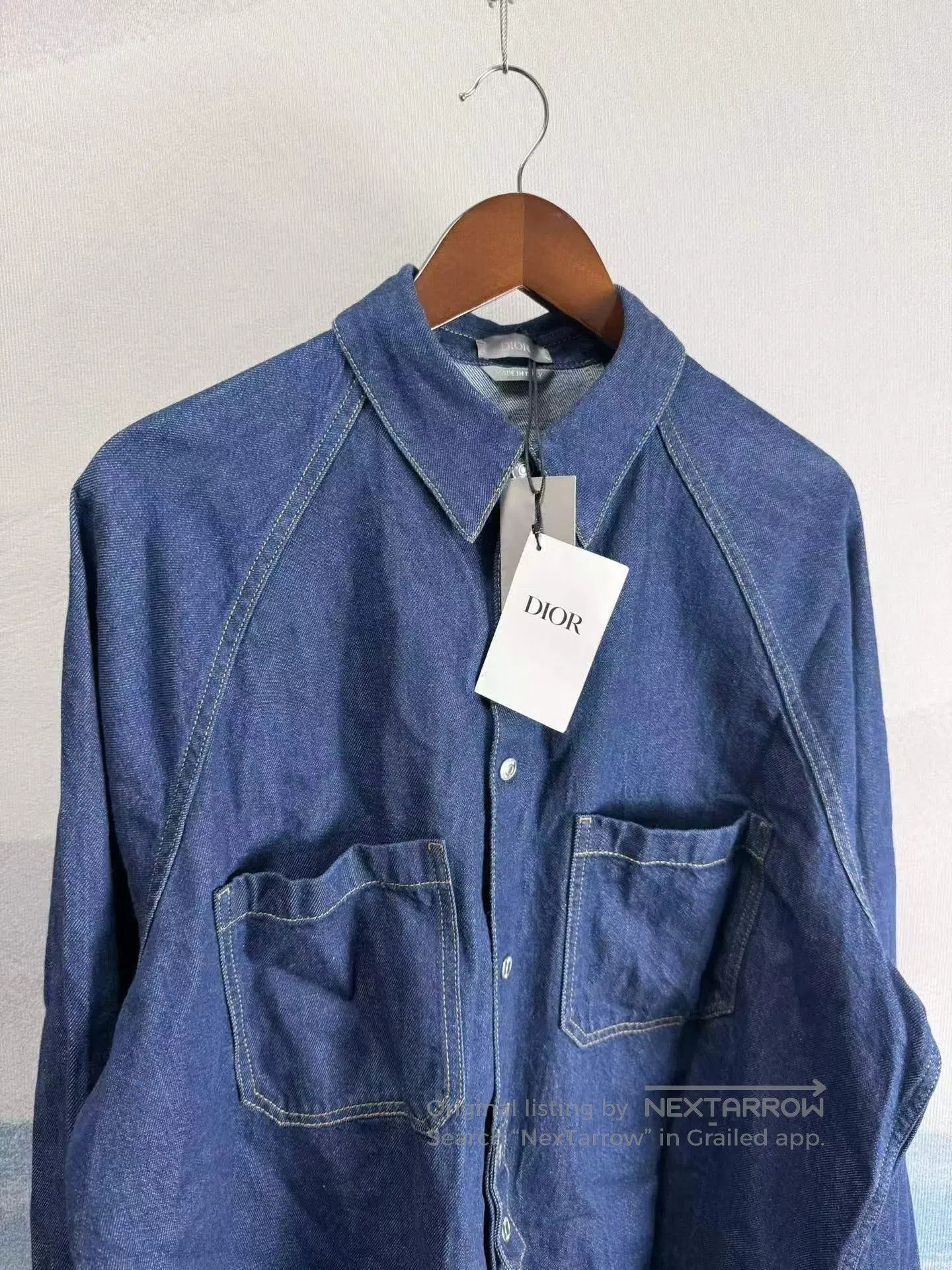 Dior Dior Dark Blue Double Pocket Denim Shirt with Leather Patc Size S / US 4 / IT 40 - 2 Thumbnail