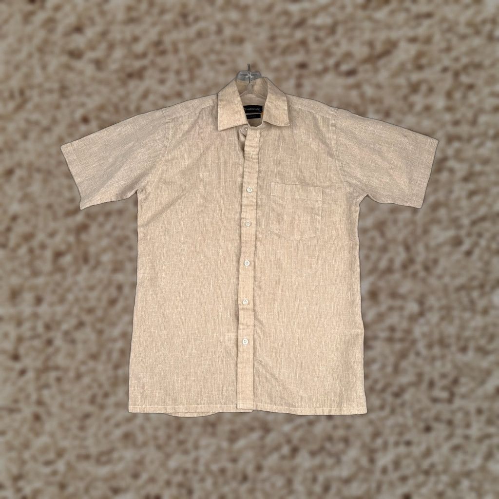 Vintage Pro Static Shirt Men XS Beige Button-Up Linen Hawaiian Short Sleeve 14.5 Aloha Beach Vacation Resort Geometric 90s Theme Mens Size US XS / EU 42 / 0 - 1 Thumbnail