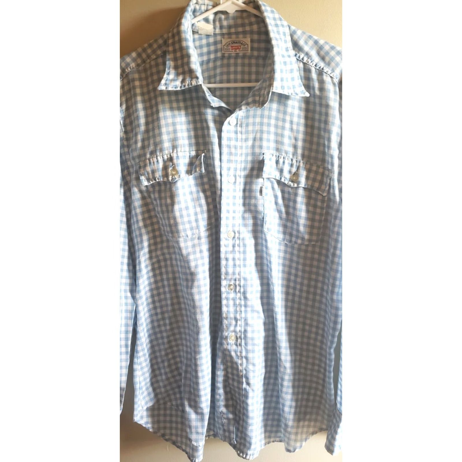 Levi's VINTAGE Levi’s Button-Down Shirt Blue White Check Cotton XL Long Sleeve Casual Workwear Mens Reg Size US XL / EU 56 / 4 - 2 Thumbnail
