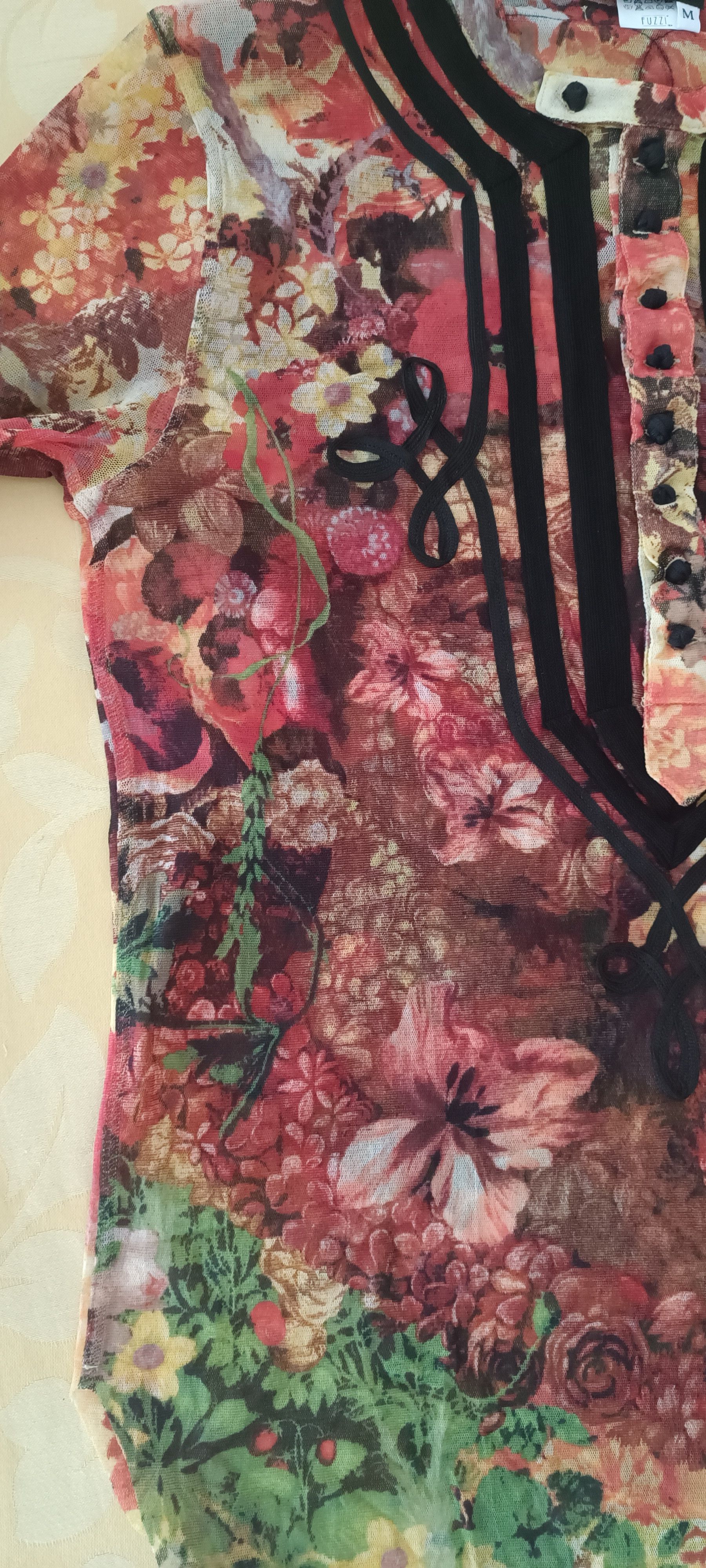 Jean Paul Gaultier 2000's- mesh flower knit top, with mandarin collar Size US M / EU 48-50 / 2 - 9 Thumbnail
