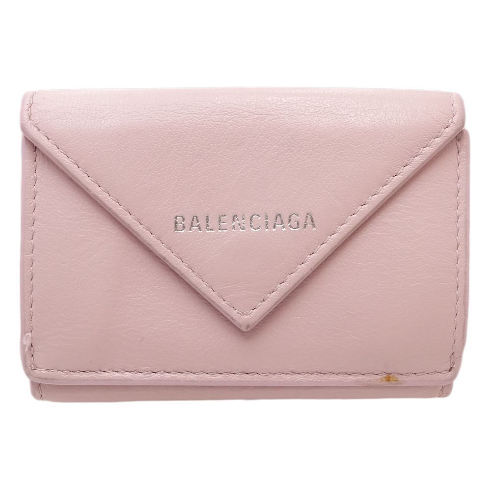 Balenciaga Paper Mini Wallet Tri-Fold Smooth Leather Light Rose