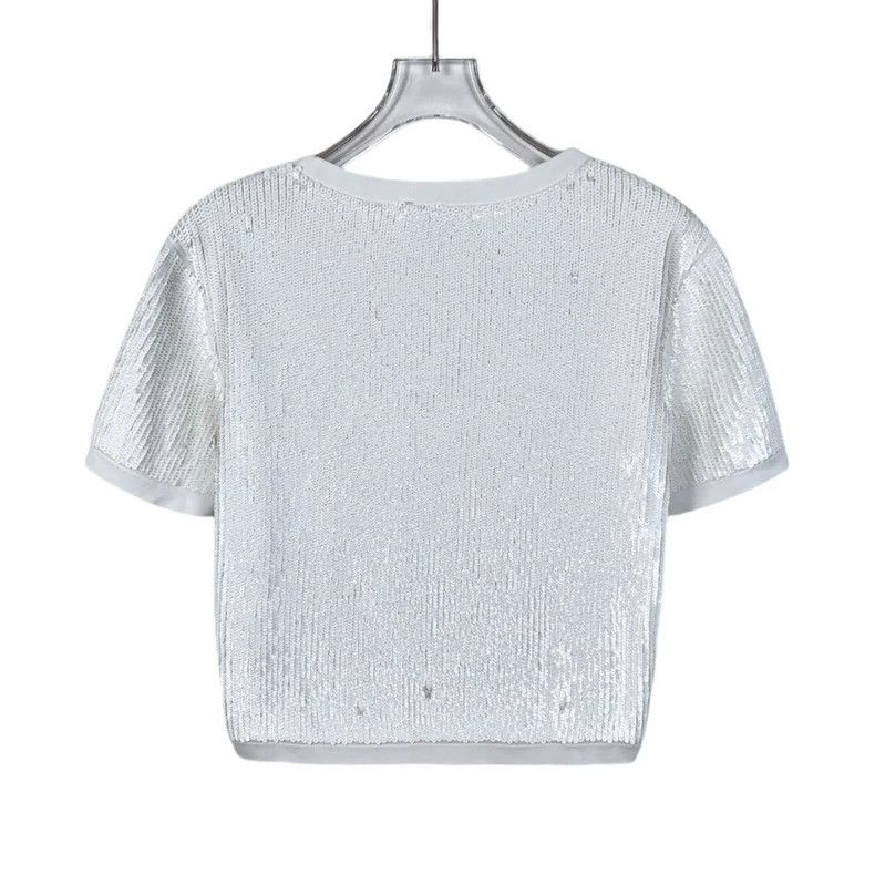 Louis Vuitton Louis Vuitton 23 White Sequined Cotton Crew Neck Short Sle Size S / US 4 / IT 40 - 2 Thumbnail