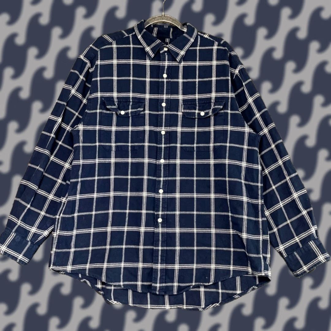 Gap VINTAGE GAP Navy Blue White Plaid Button Up Long Sleeve Shirt Men XL Regular Sleeve Mens XL Blue Plaid Shirt Size US XL / EU 56 / 4 - 1 Thumbnail
