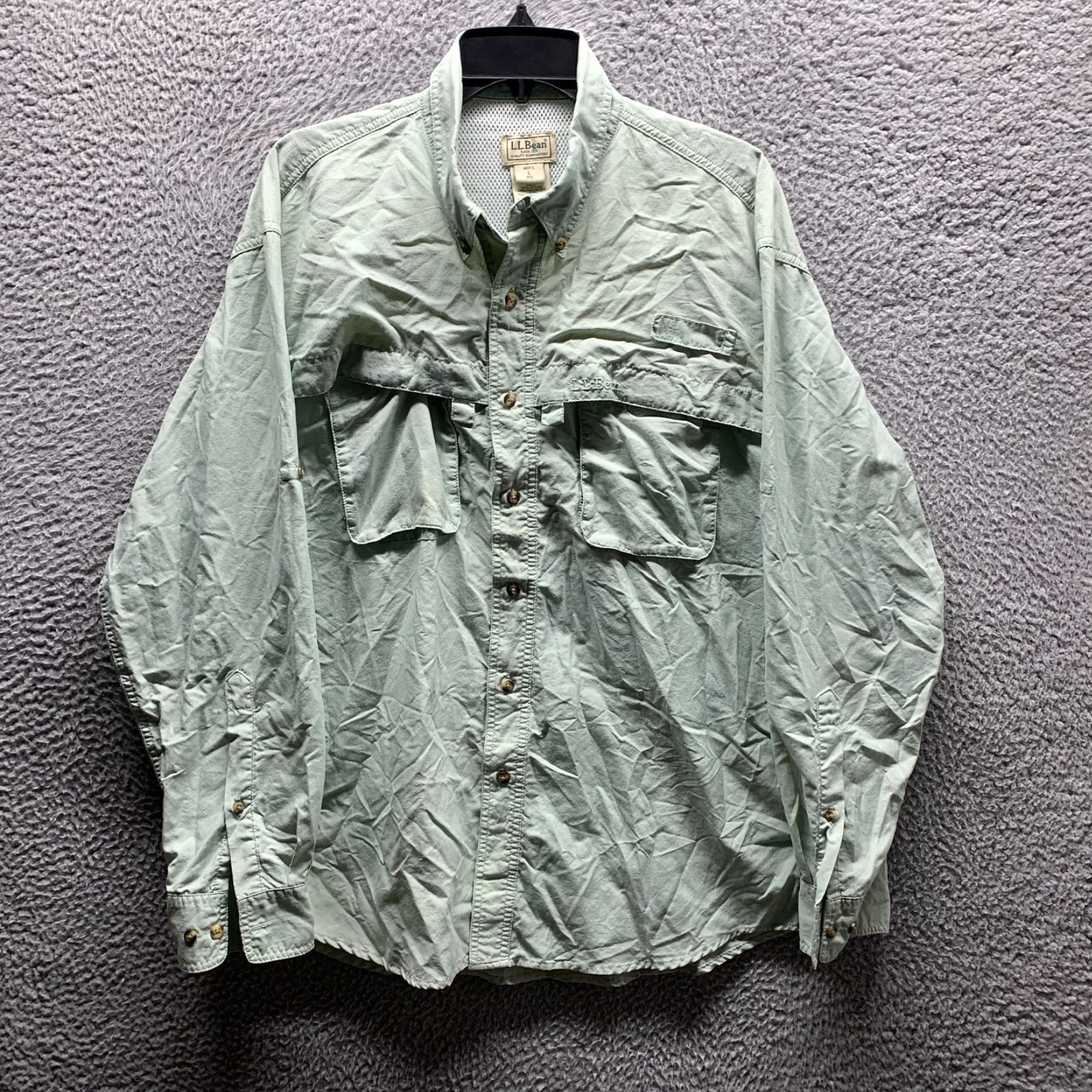 Vintage VINTAGE LL Bean Shirt Mens Adult Large Green Nylon Polyester Vented Button-Up Collared Pocketed Casual Athletic Nylon Polyester Size US L / EU 52-54 / 3 - 2 Thumbnail