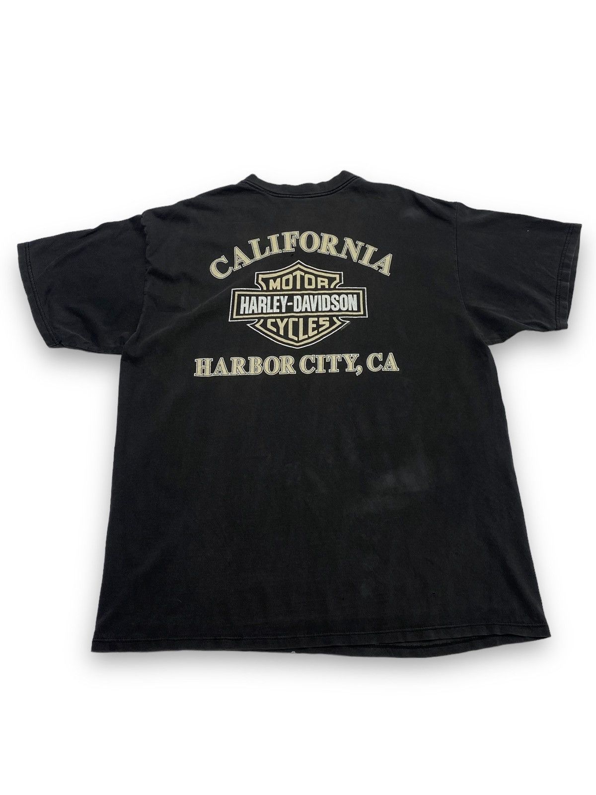 Harley Davidson 90s Vintage HARLEY DAVIDSON Black Faded Big Logo T Shirt Size US XXL / EU 58 / 5 - 1 Thumbnail