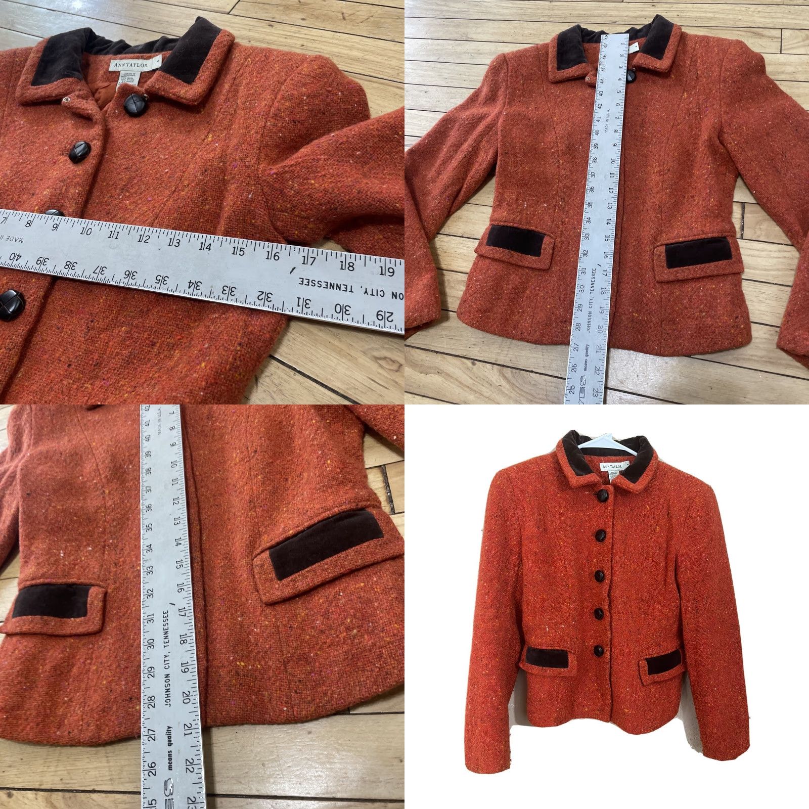 Ann Taylor VINTAGE Ann Taylor Wool Jacket Women 4 Orange Button Blazer 90s Grunge Art Wood Knit Casual Business Size S / US 4 / IT 40 - 8 Thumbnail