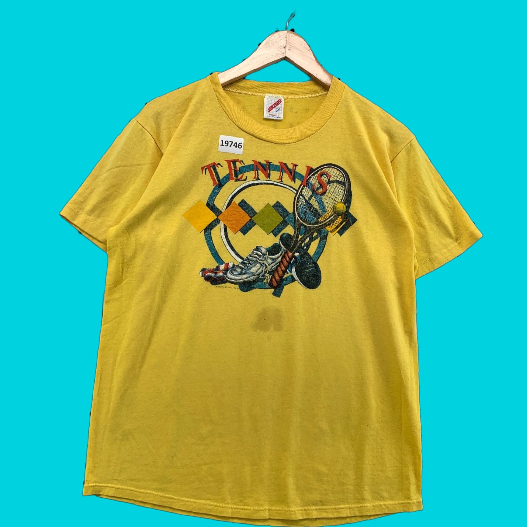 Jerzees VINTAGE Jerzees 90s Tennis Shirt Adult Large Yellow Graphic Print Single Stitch Racquet Mens Size US L / EU 52-54 / 3 - 1 Thumbnail