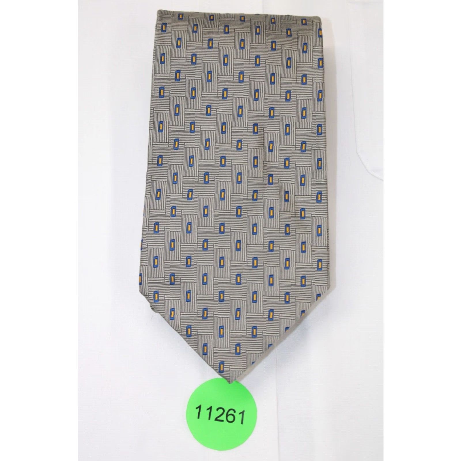 Vintage Paul Fredrick Silk Necktie Men's Silver Geometric Tie Designer Stylish USA Size ONE SIZE - 6 Thumbnail
