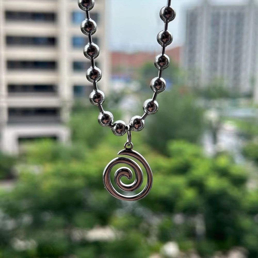 Jewelry Beads Chain Spiral Vortex Pendant Choker Necklace in Silver, Men's