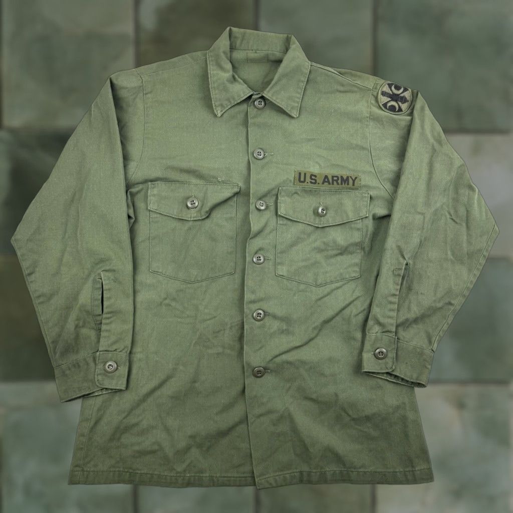 VINTAGE Army Shirt Adult M Green 1960s Button-Up US Army Military 60s Shirt Mens Regular Long Sleeve Collared Button Up Green Army Shirt